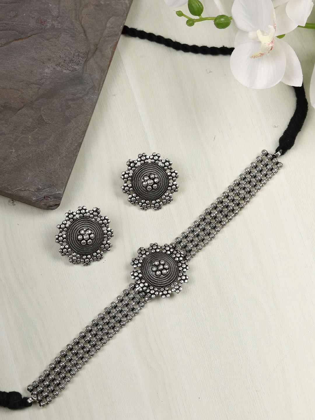 Rhodium-Plated Alloy Silver Beaded Choker Necklace - The Pari - Distacart