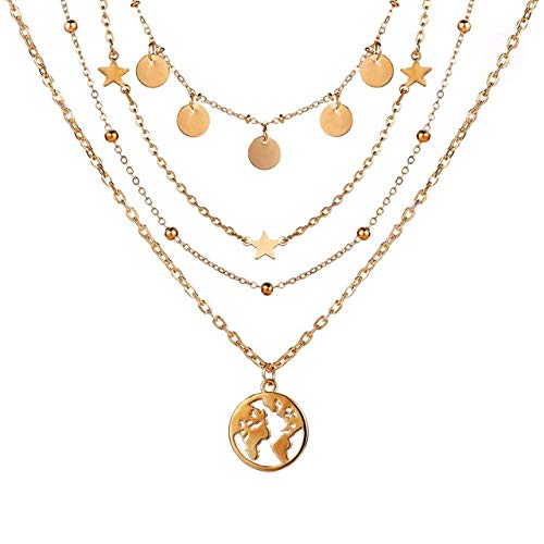 Gold-Plated Alloy Tripple Layer Earth Charm Necklace - The Pari - Distacart