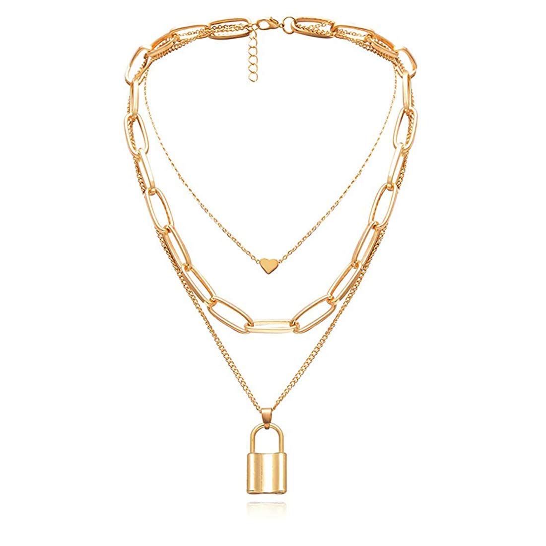 Gold-Plated Alloy Lock & Heart Multiple Chain Necklace - The Pari - Distacart