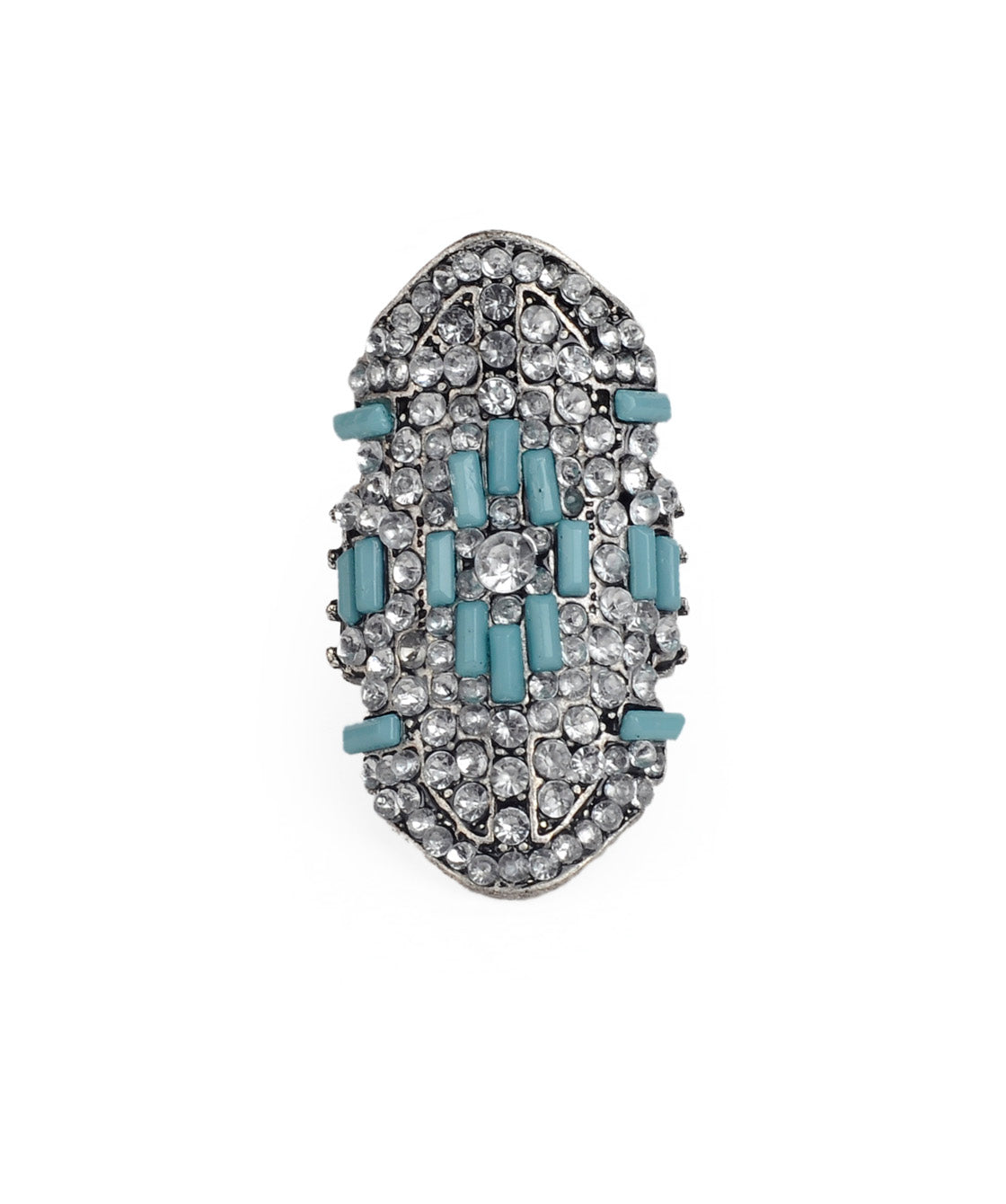 Silver-Plated Alloy Green Rhinestone Studded Cocktail Ring - The Pari - Distacart