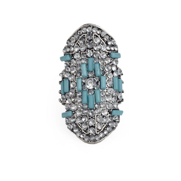 Silver-Plated Alloy Green Rhinestone Studded Cocktail Ring - The Pari - Distacart