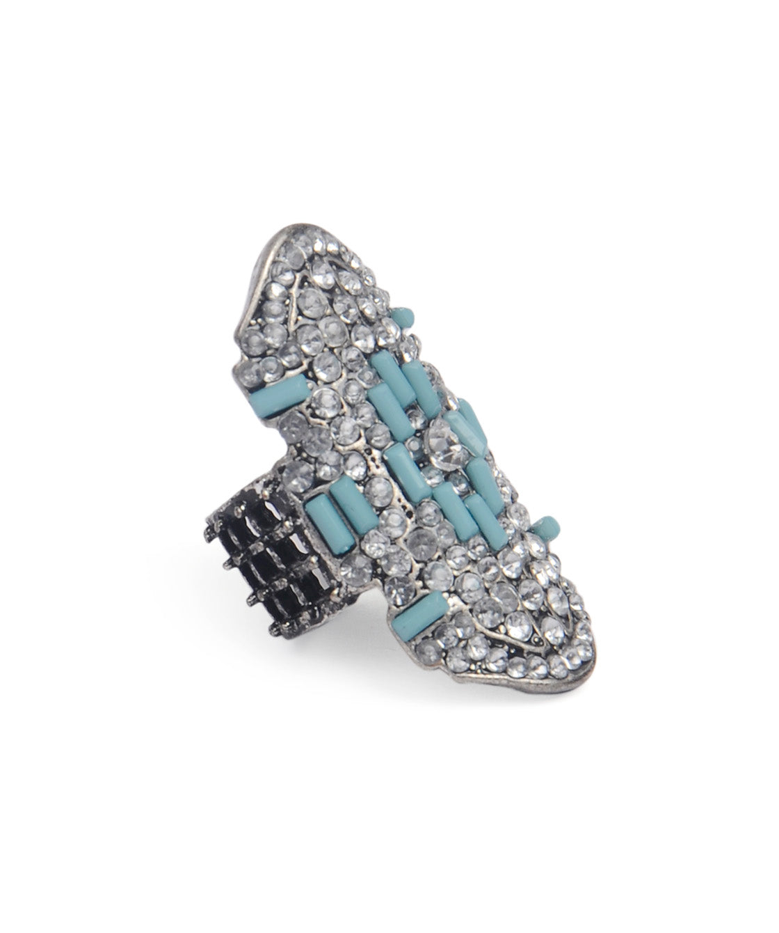 Silver-Plated Alloy Green Rhinestone Studded Cocktail Ring - The Pari - Distacart