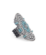 Thumbnail for Silver-Plated Alloy Green Rhinestone Studded Cocktail Ring - The Pari - Distacart