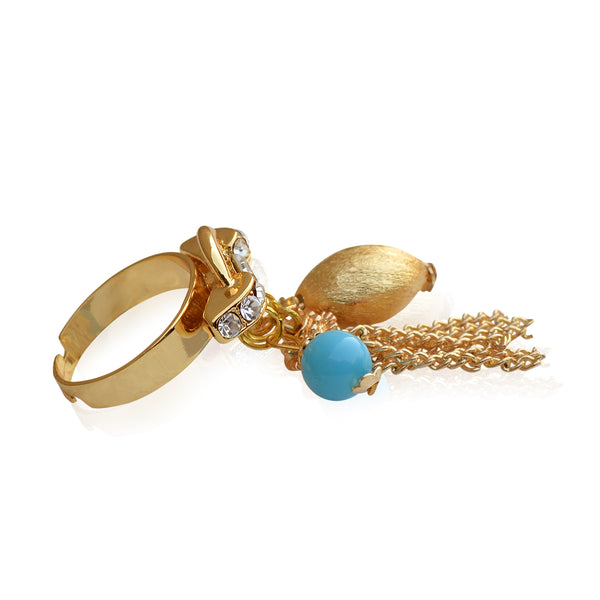 Gold-Plated Alloy Blue Charms Ring - The Pari - Distacart