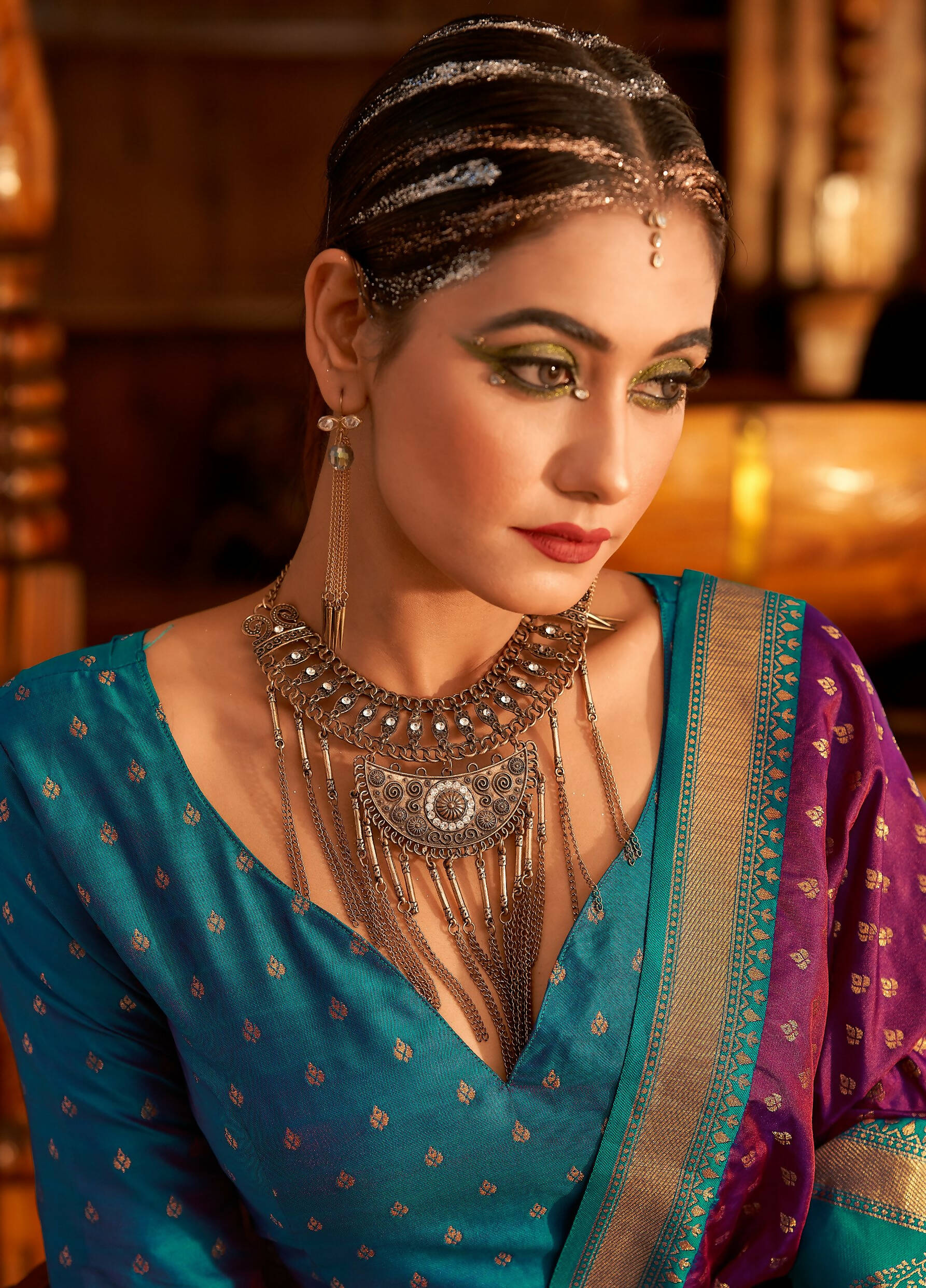 Purple Soft Banarasi Paithani Copper Zari Weaving Saree With Unstitched Blouse Piece - Jodha - Distacart