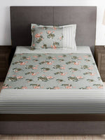 Thumbnail for Story@home Arena Grey & Pink Floral Printed 180 TC Bedsheet & Pillow Covers - Distacart