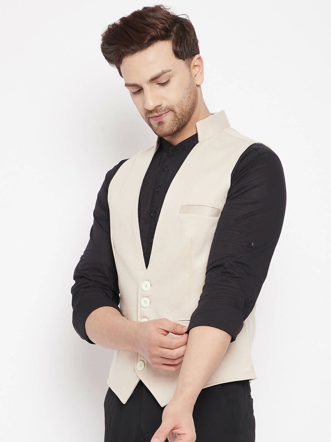 Even Apparels Cream Merino Men Woven Nehru Jacket - Distacart
