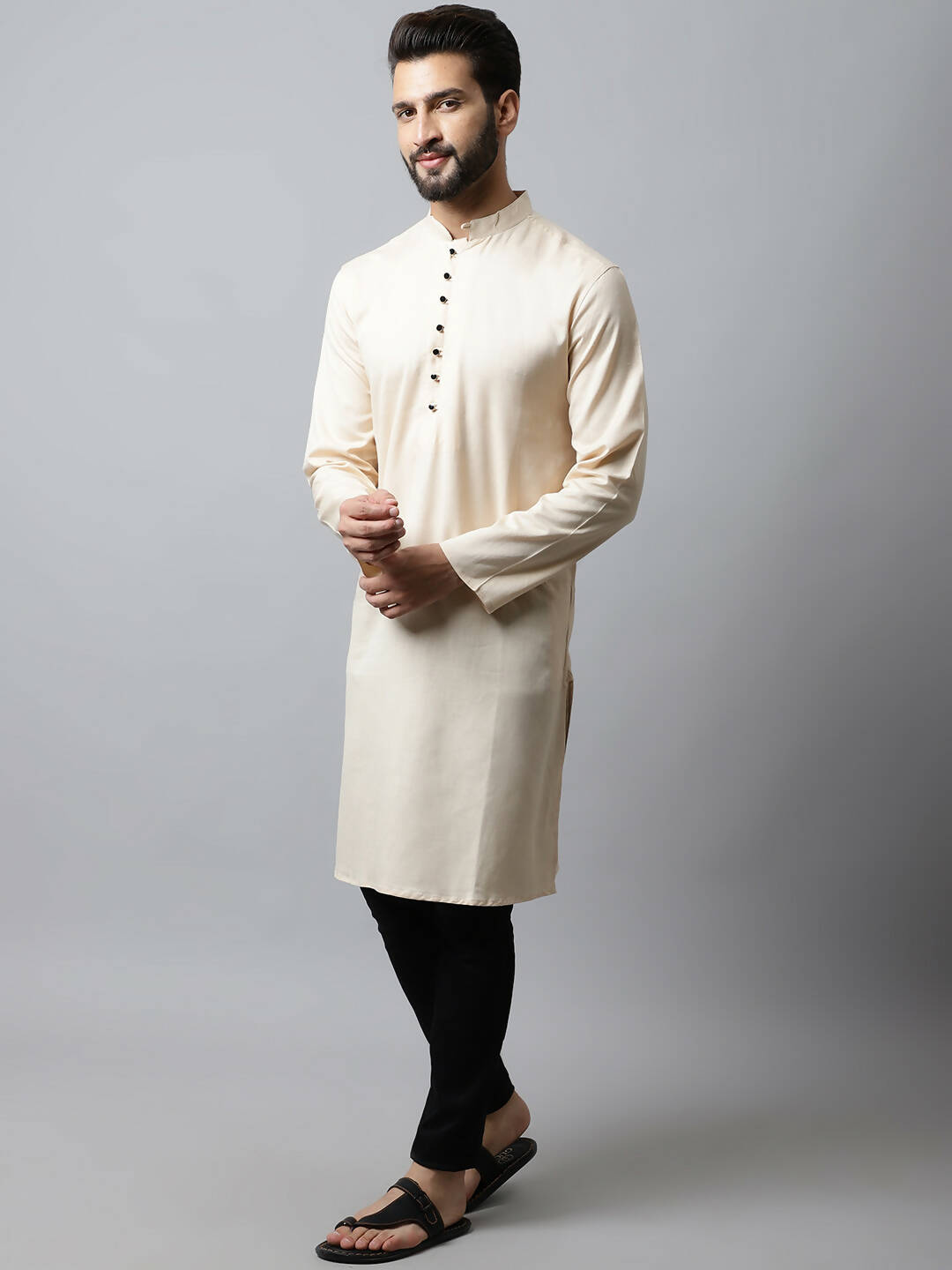 Even Apparels Cream Color Pure Cotton Men's Kurta With Side Placket (SLD1176) - Distacart