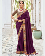 Thumbnail for Purple Vichitra Solid Saree With Unstitched Blouse Piece - Juhi - Distacart