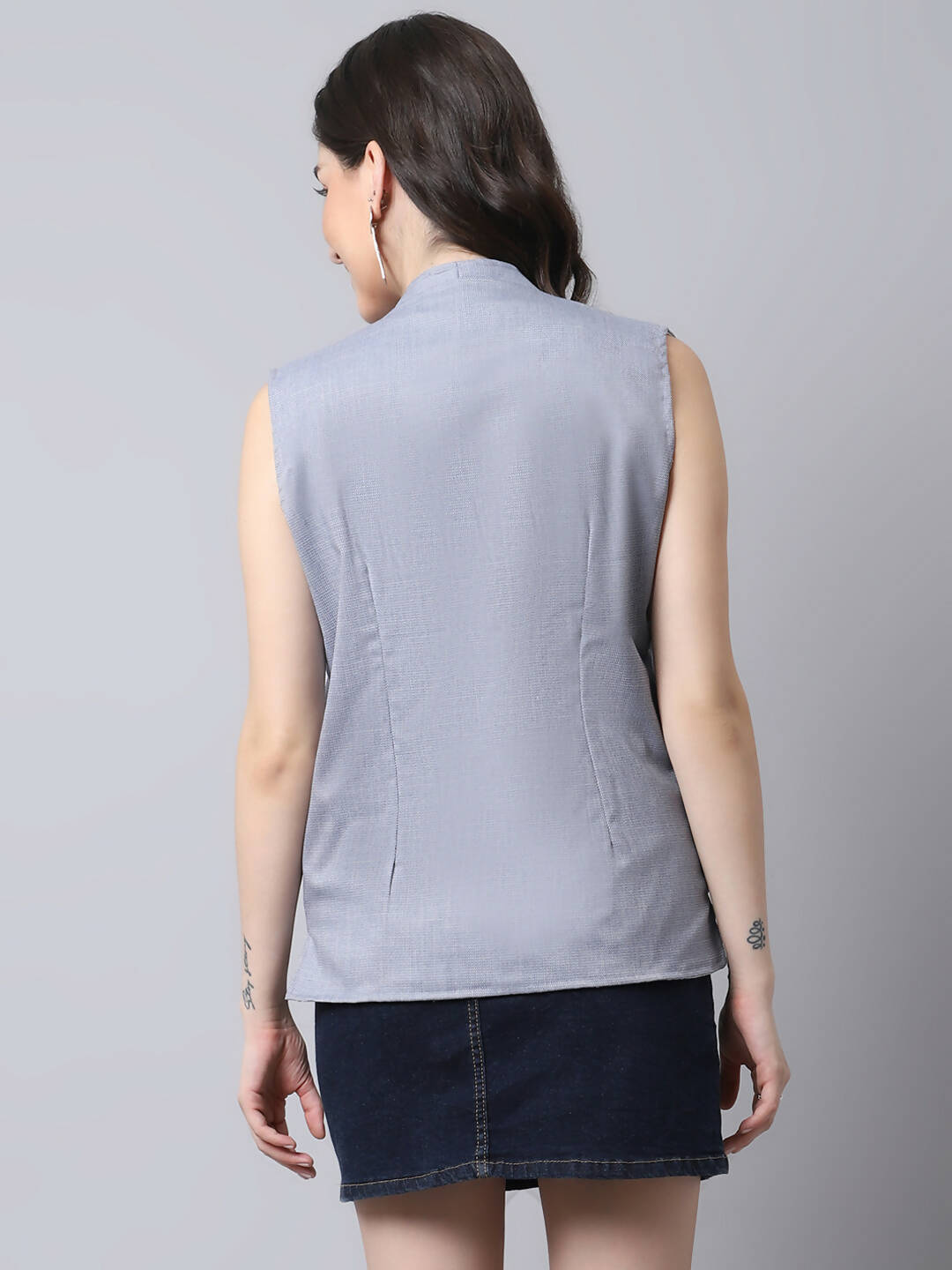 Even Apparels Grey Polyblend Open Front Women's Waistcoat - Distacart