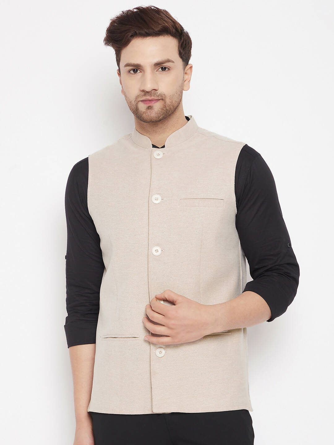 Even Apparels Cream Merino Men Woven Nehru Jacket - Distacart