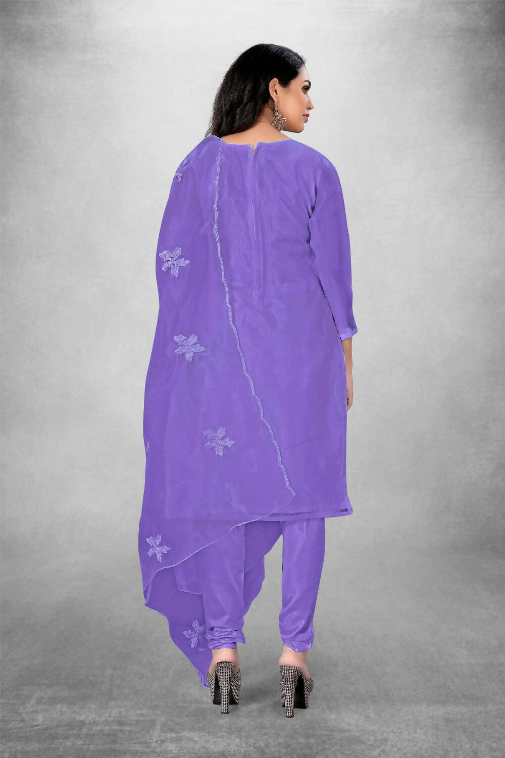 Lavender Heavy Organza Silk Embroidered Unstitched Dress Material - Amara - Distacart