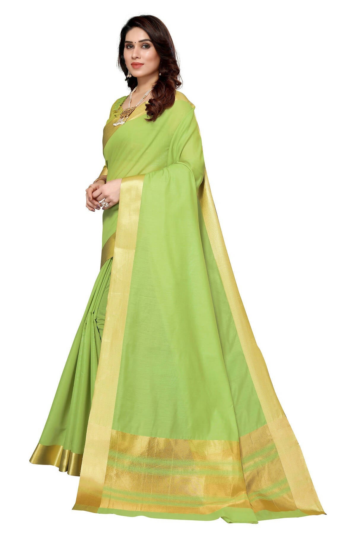 Vamika Green Cotton Polyester Silk Weaving Saree - Distacart