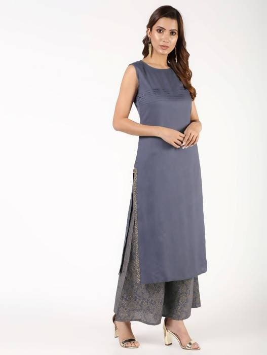 Aniyah Rayon Solid Pintucks Straight Grey Kurta (AN-154K)