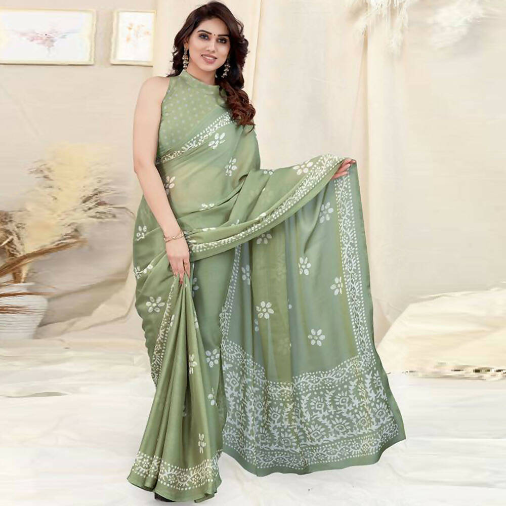 Women's Partywear Designer Pista Chinon Shiffon Fancy Saree - Dyuti - Distacart