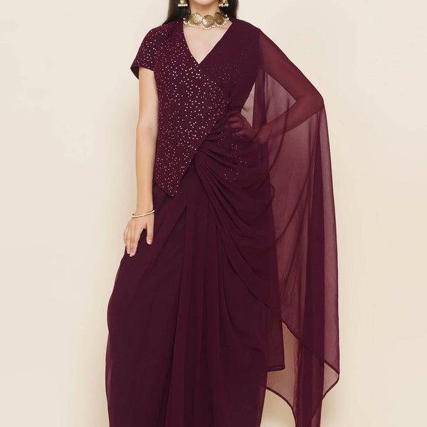 Women Republic Bronze Georgette Jacket With Skirt - Distacart