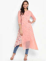 Thumbnail for Janasya Pink Floral Print A-Line Kurta - Distacart
