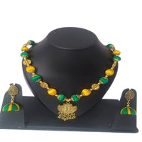 Thumbnail for Kundan HandiKrafts Yellow And Green Silk Thread Necklace - Distacart