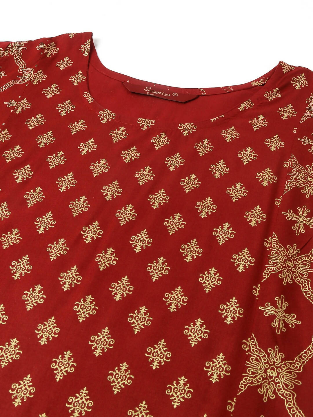 Maroon & Gold-Toned Viscose Rayon Ethnic Motifs Printed Kurta - Mamta - Distacart