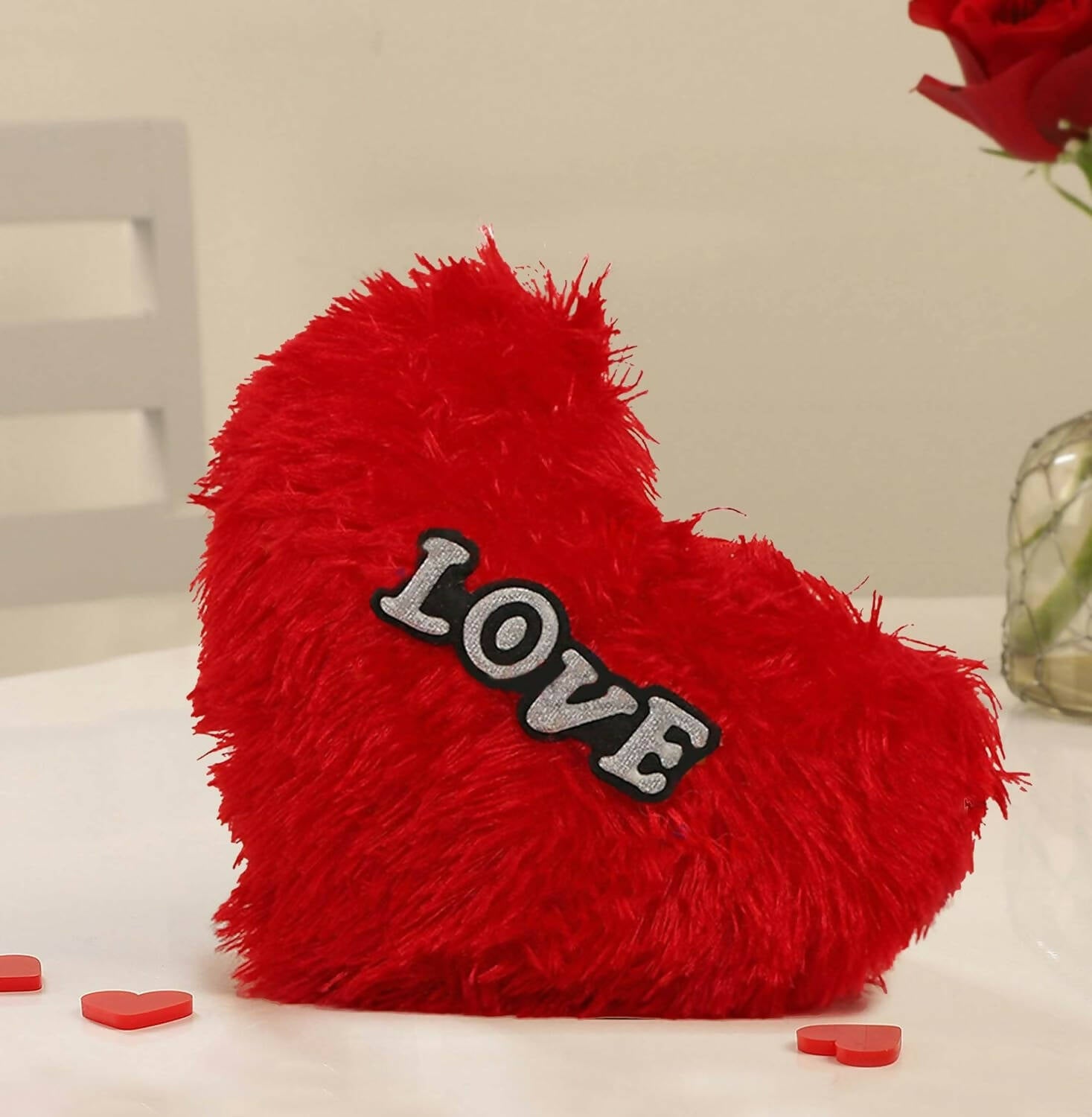 Tied Ribbons Valentine Gift With Heart Shape Pillow Fur Cushion (Red) - Distacart
