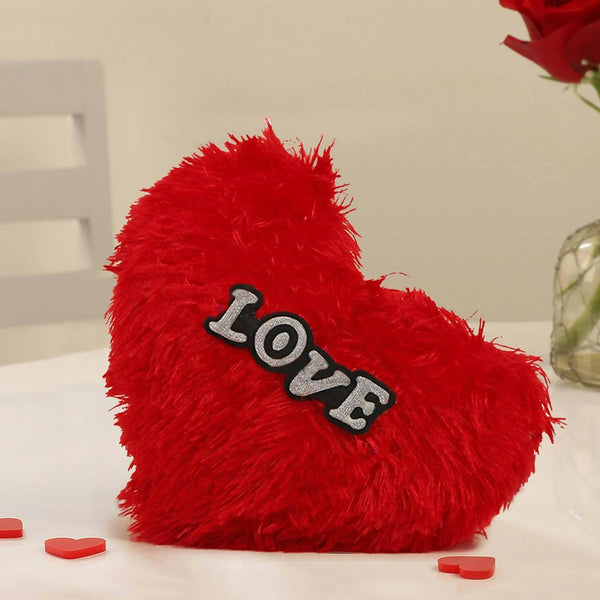 Tied Ribbons Valentine Gift With Heart Shape Pillow Fur Cushion (Red) - Distacart