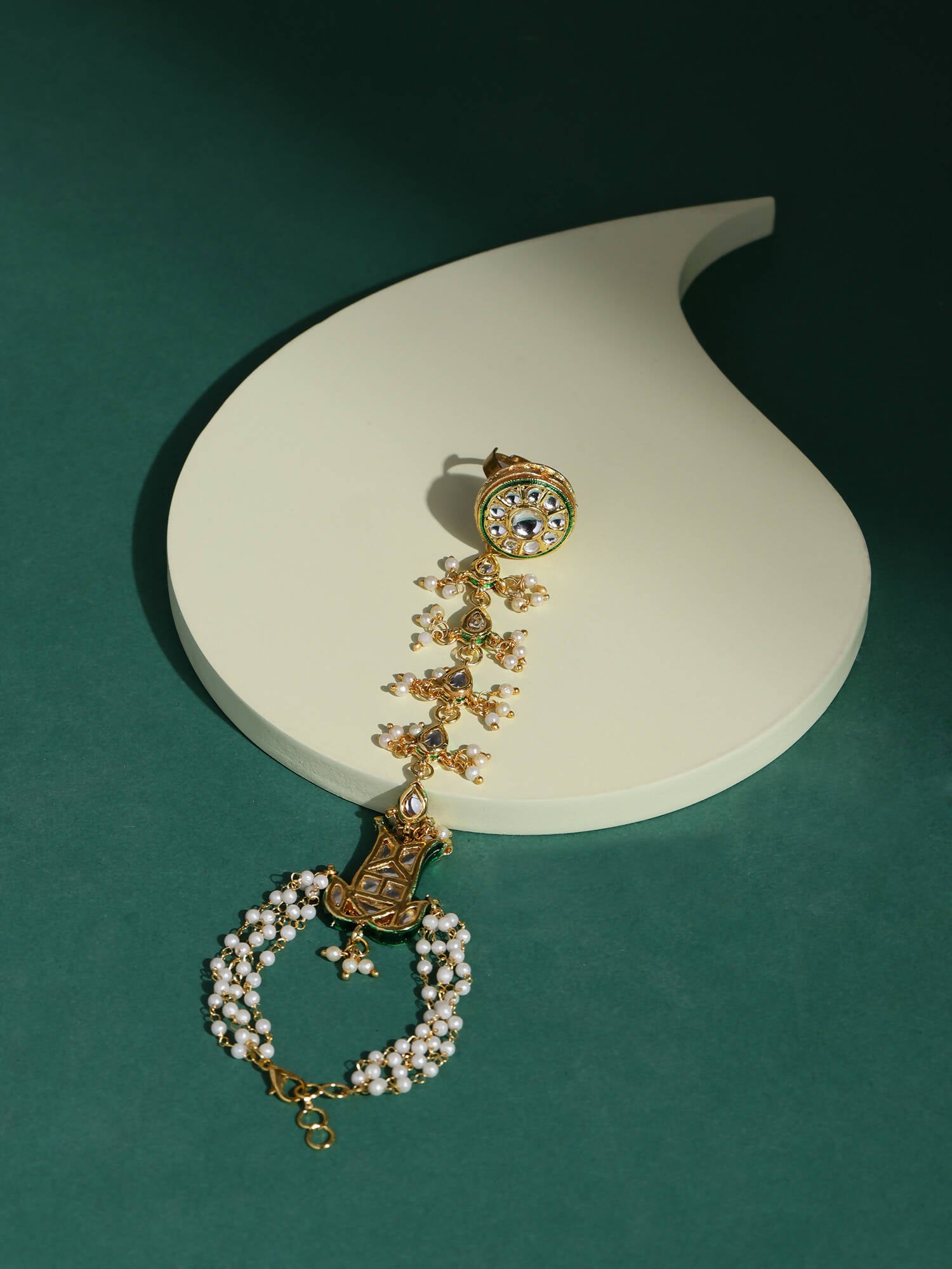 Women's Gold-Toned White Brass Kundan Gold-Plated Link Bracelet - Ruby Raang - Distacart