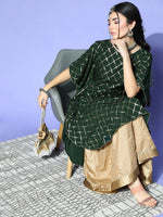 Thumbnail for Janasya Green Checked New Age Kaftan Kurta - Distacart