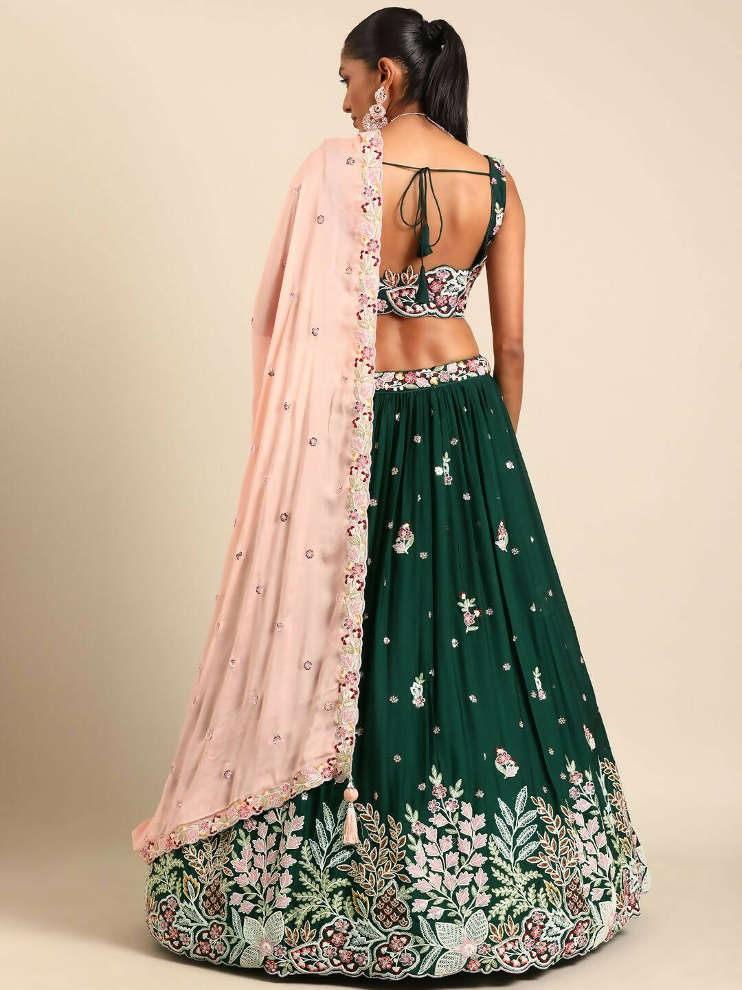 House of Panchhi Green Georgette Sequins and thread embroidery Lehenga choli & Dupatta - Distacart