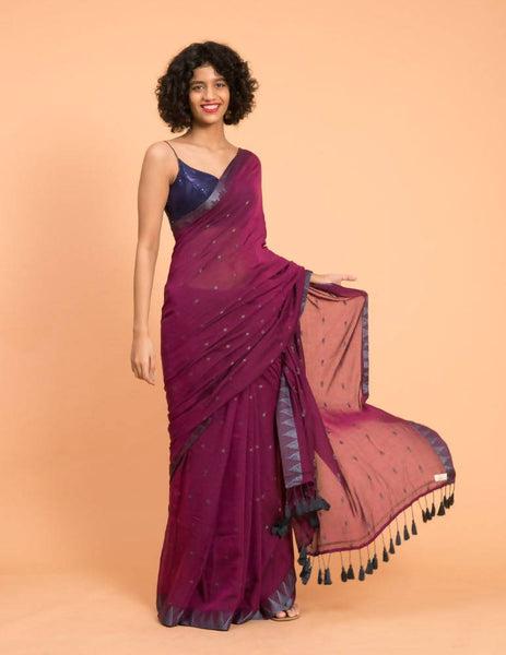 Suta Purple Grey Woven Design Saree With Tasseled Pallu - Distacart