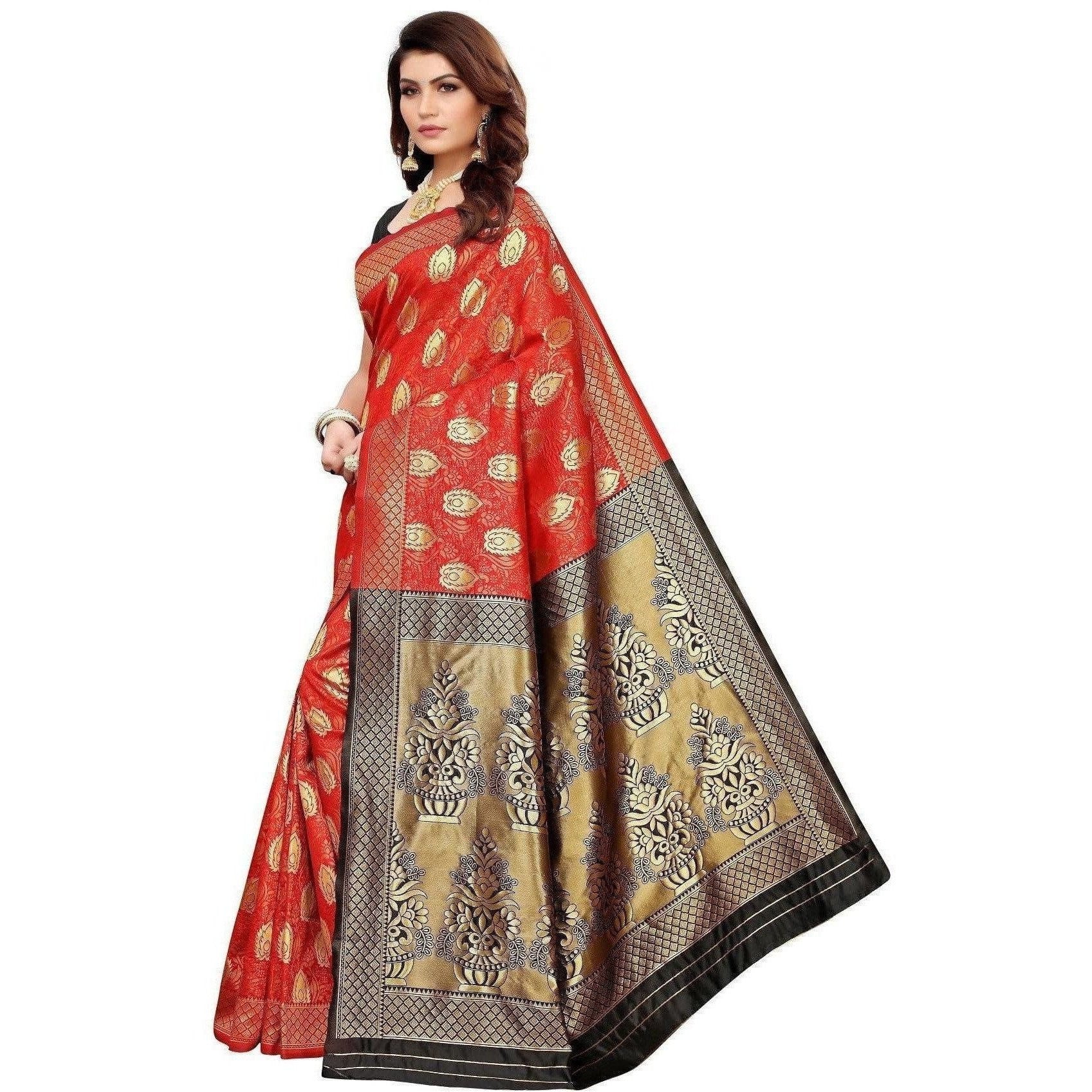 Vamika Banarasi Jaquard Red Weaving Saree (BANARASI 05)