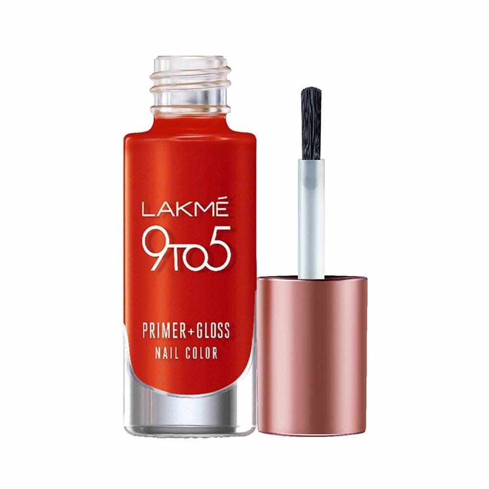 Lakme 9 To 5 Primer + Gloss Nail Colour - Cherry Red - Distacart
