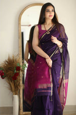 Thumbnail for DEIANA'S Beautiful Golden Jari with New Design Soft Cotton Saree - Purple - Distacart
