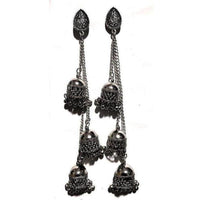 Thumbnail for Antique Fashion Kashmiri Black Color Long Hangings Chains Jhumkas Pearls Earrings
