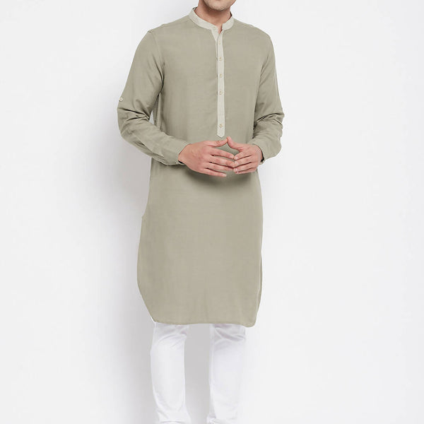 Even Apparels Green Pure Cotton Men's Kurta With Contrast Collar And Placket - Distacart