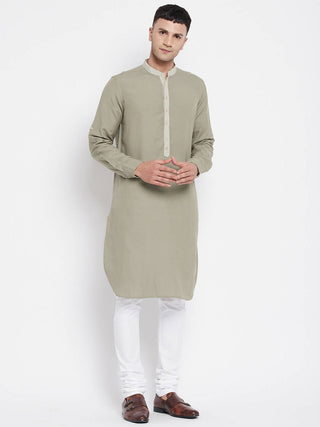 Even Apparels Green Pure Cotton Men's Kurta With Contrast Collar And Placket - Distacart