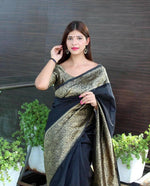 Thumbnail for DEIANA'S Beautiful Golden Jari with New Design Soft Lichi Silk Saree - Black - Distacart