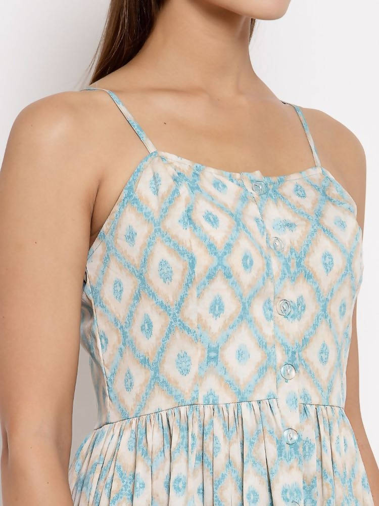 Myshka Women's Multi Crepe Printed Sleeveless Square Neck Casual Dress