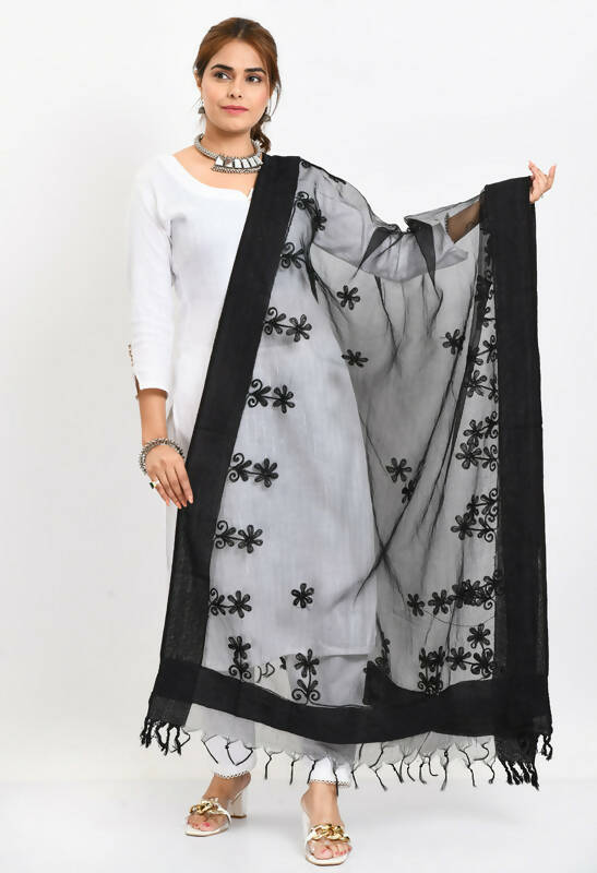 Mominos Fashion Moeza Women's Orgenza All Over Chikan Work Black Dupatta - Distacart