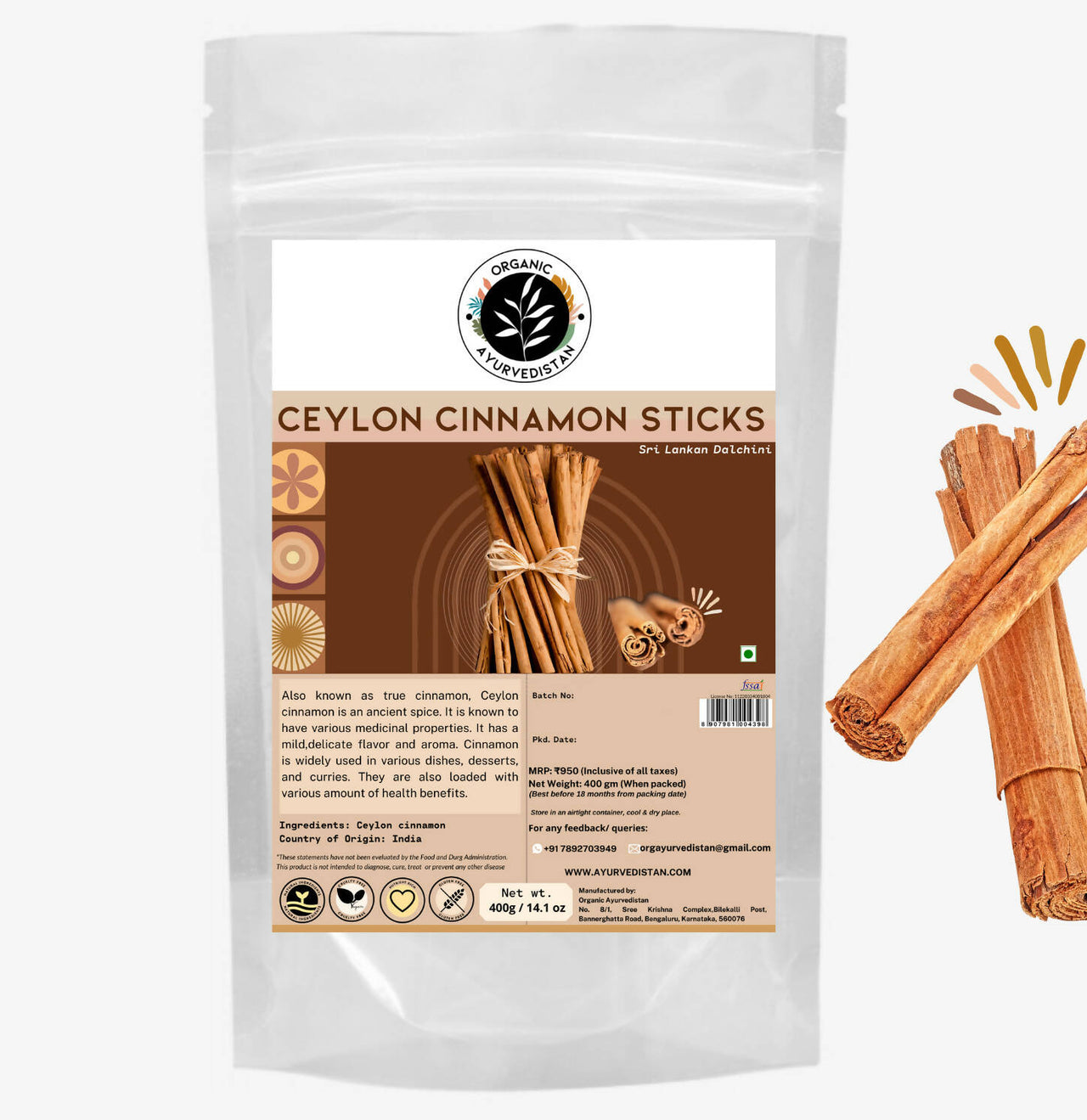Organic Ayurvedistan Cassia Cinnamon Sticks - Distacart