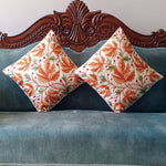 Thumbnail for The Decor Nook Hand Embroidered Crewel Cushion Covers in Mustard Chinar Leaf Motif with Off White Base - Distacart