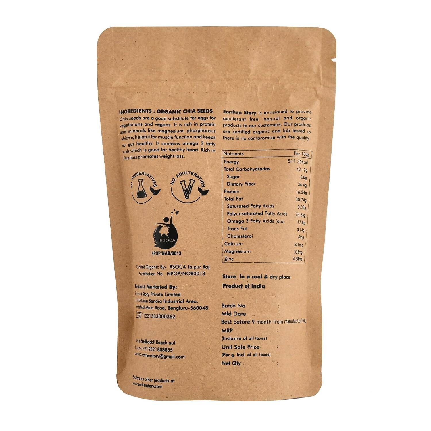 Earthen Story Certified Organic Chia Seeds - Distacart