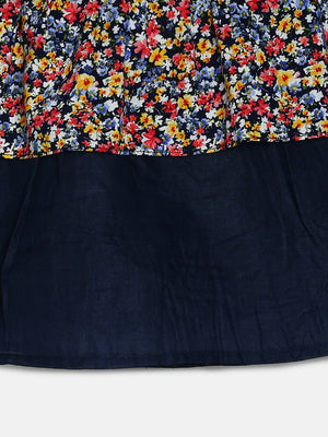 Manet Girls Cotton Frill Sleeve Frock Small Flower Print - Multicolour - Distacart