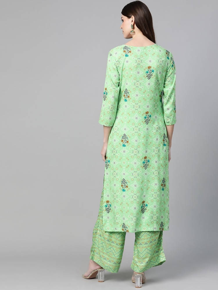Yufta Women Green & Beige Printed Kurta palazzo Set