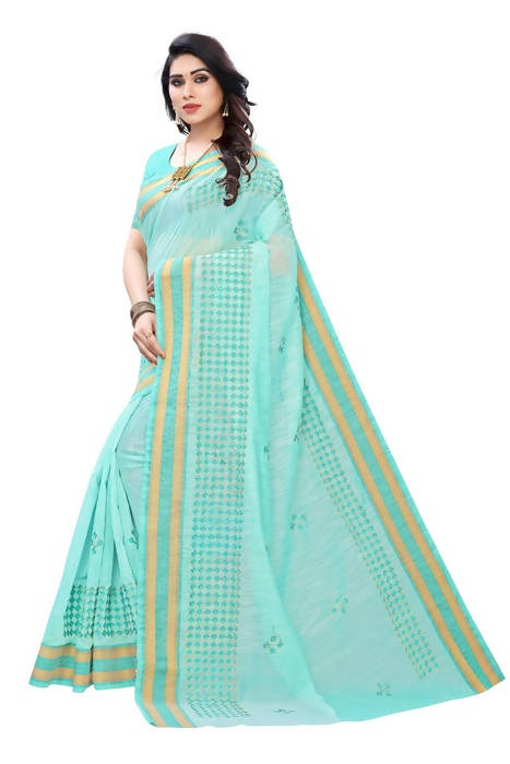 Vamika Embroidery Rama Green Chanderi Saree (MINI CHECKS RAMA)