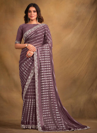 Lavender Georgette Kasab Designer Saree with Unstitched Blouse - Norita Mahitha - Distacart