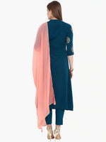 Thumbnail for Janasya Flower Golden Foil Kurta Set with Dipped Hemline - Distacart
