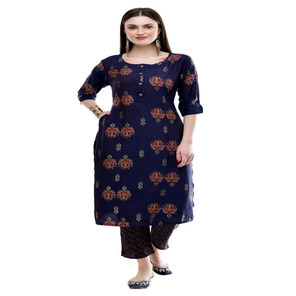 Lagi Women's Blue Printed Straight Kurta & Pant (MC38B)