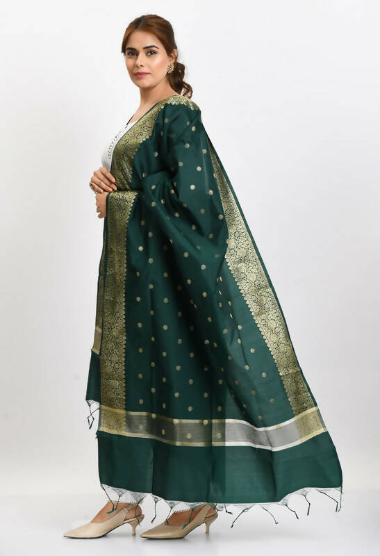 Mominos Fashion Moeza Women's Banarsi Silk Woven Design Bottle Green Dupatta - Distacart