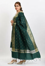 Thumbnail for Mominos Fashion Moeza Women's Banarsi Silk Woven Design Bottle Green Dupatta - Distacart