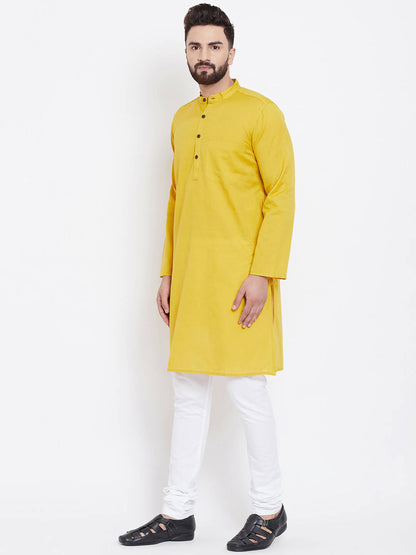 Even Apparels Yellow Men's Pure Cotton Kurta With Band Collar - Distacart